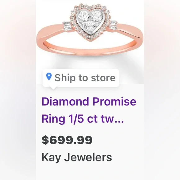 Diamond Promise Ring 1/5 ct tw Round Baguette 10K Rose Gold